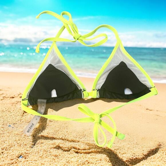 SHEIN Cheeky Neon Yellow & Black Mesh Triangle Bikini Set – Size Medium - Picture 5 of 5